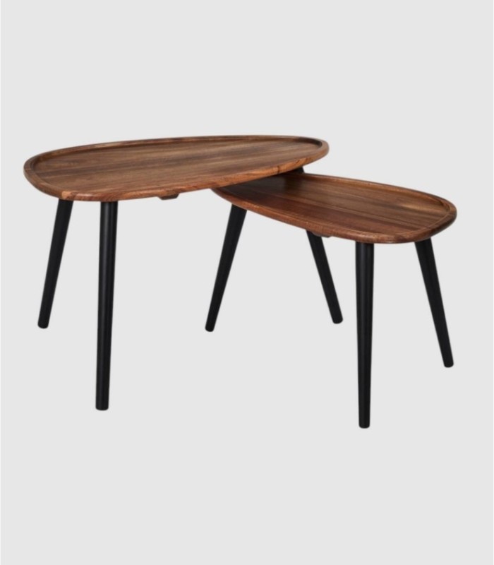 Set of 2 triangular nesting tables, Acacia