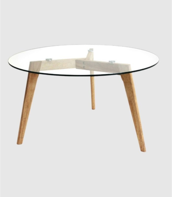 Ronde glazen tafel met 3 poten
