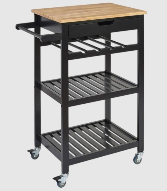 black serving cart with wheels