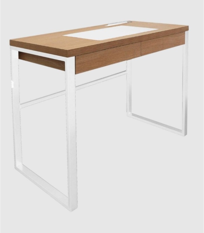 Bureau met 2 lades, hout en metaal, wit