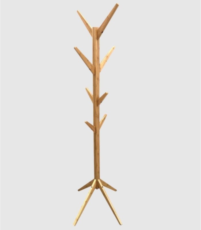 Natural wood coat rack with 8 points