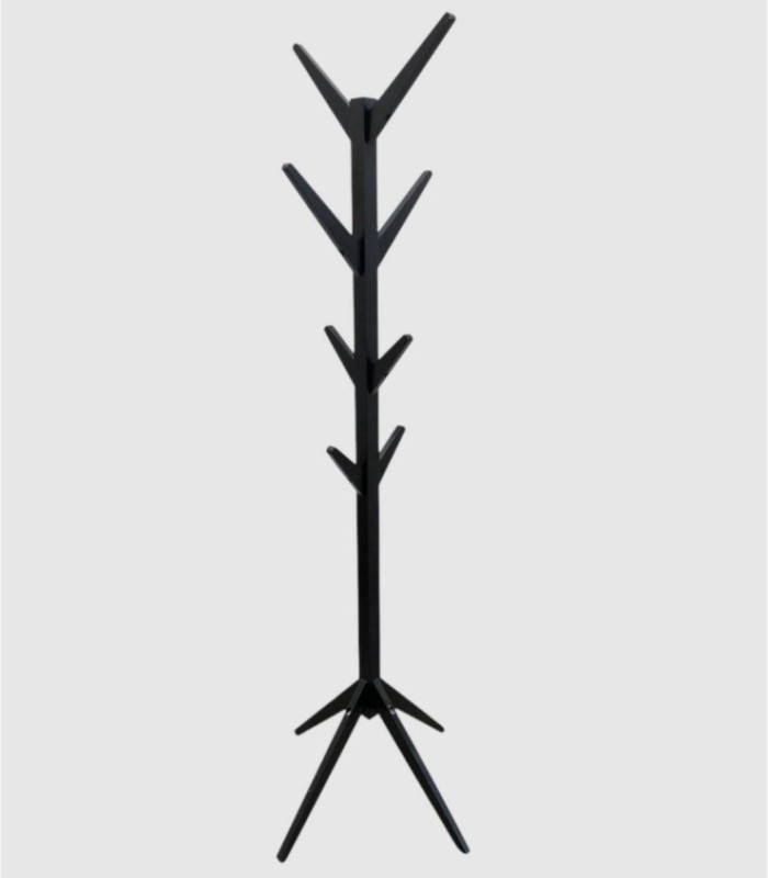 Wooden coat rack with 8 points, black