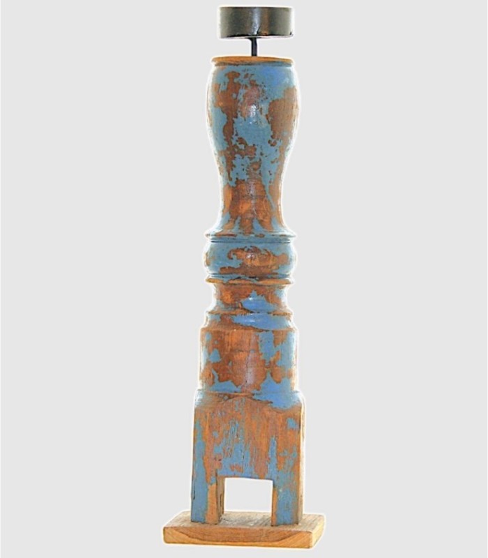 Grote houten kandelaar met blauwe details