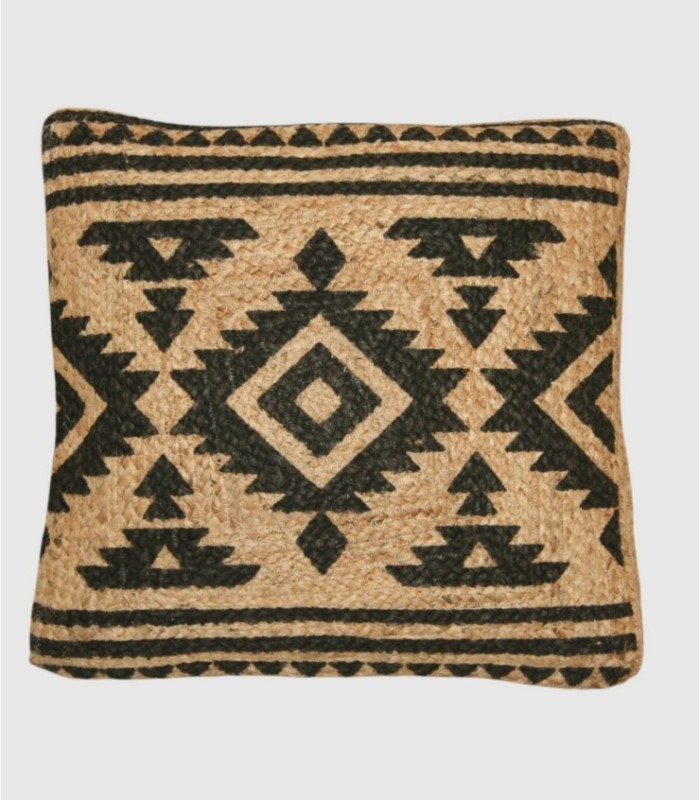 Zwart jute kussen met diamantmotief