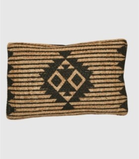 Rectangular jute cushion with black diamonds