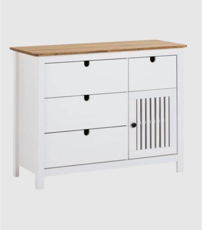 Lanzet white chest of drawers with 4 drawers and 1 door