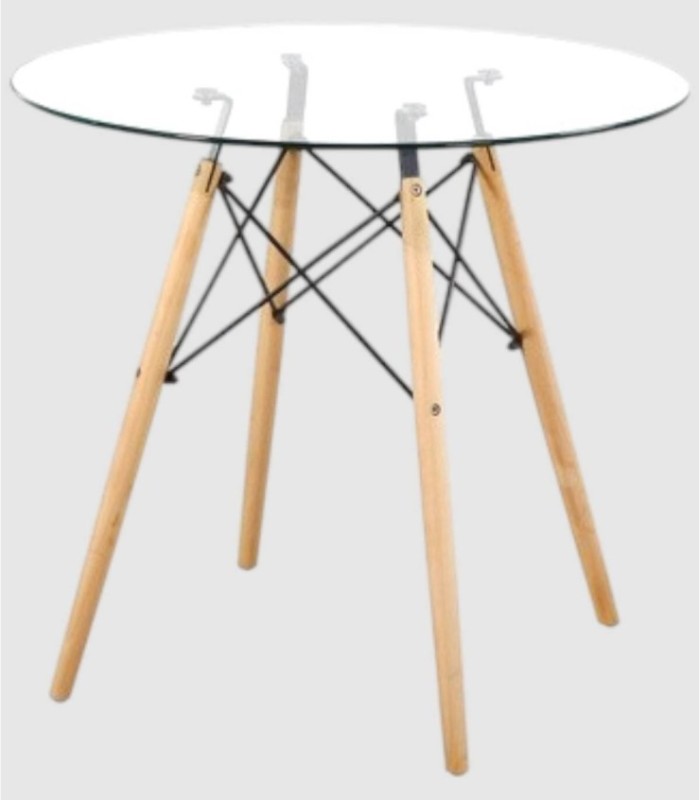 Vintage ronde tafel van glas en hout