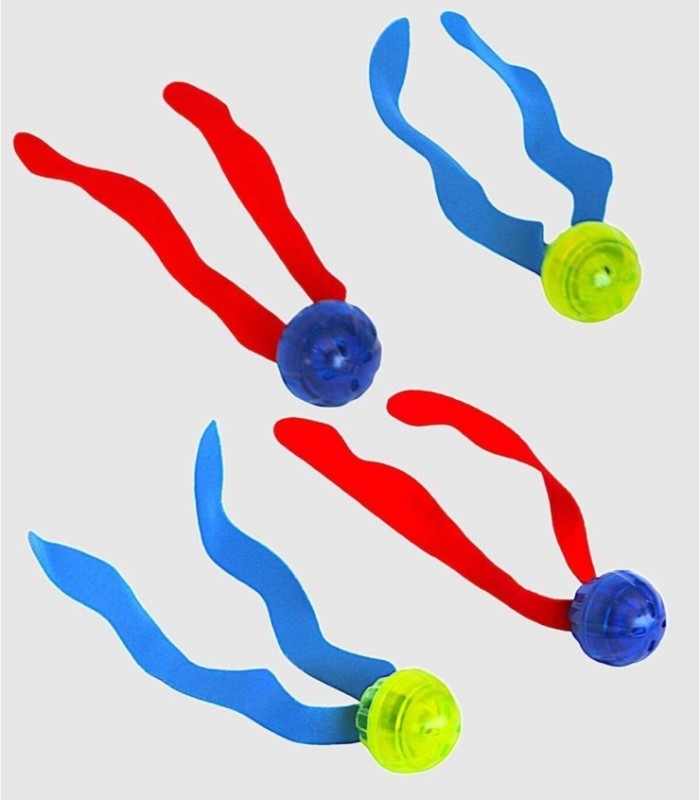 Lichtgevende ballen met linten voor in het zwembad.