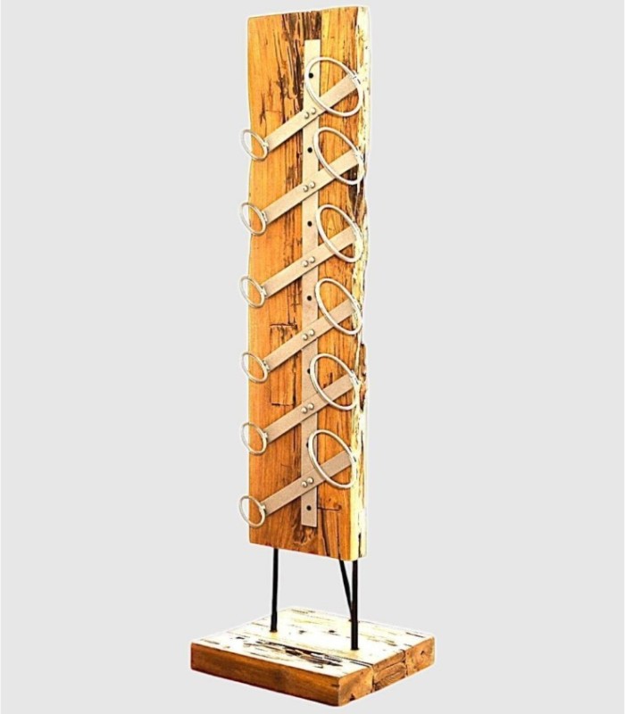 Bottle rack with 6 wooden and metal supports