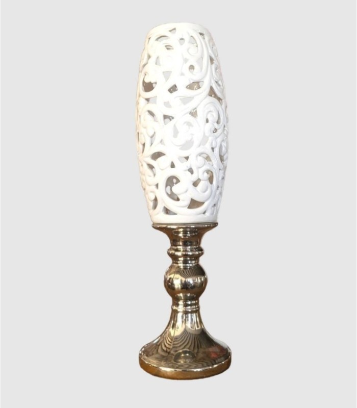White candlestick with silver base