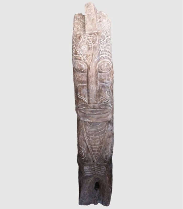 2-meter tall solid wood statue with ethnic design