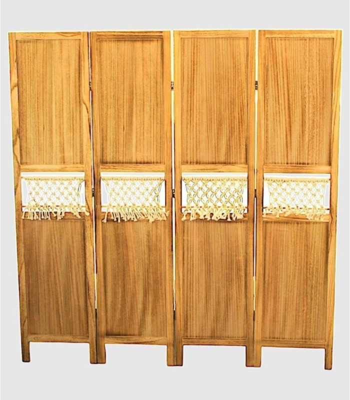 Macrame wood 4-panel screen