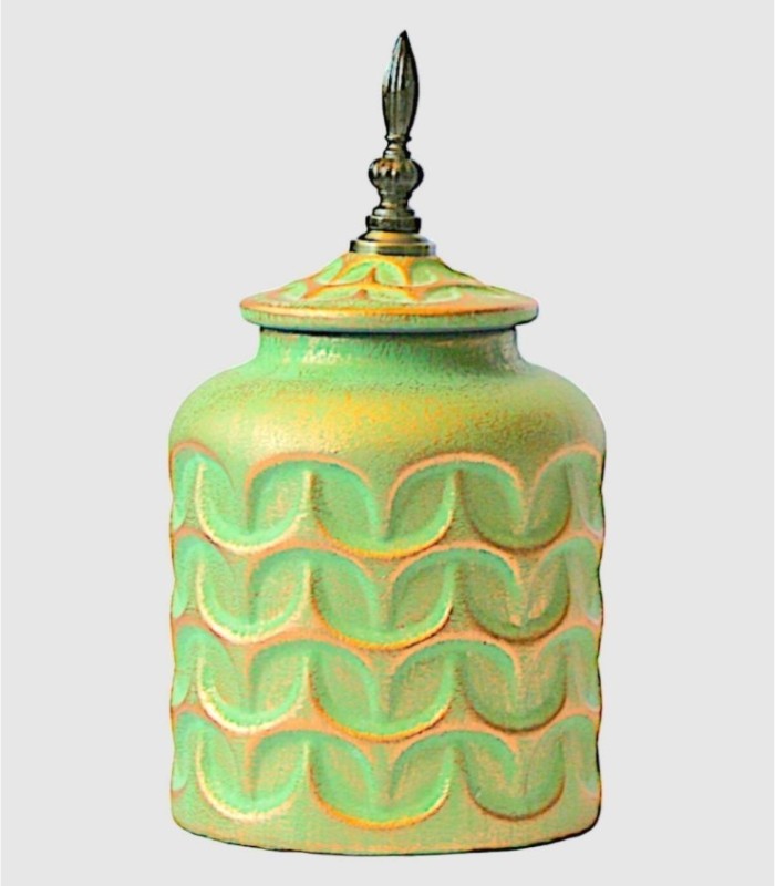 Small golden green jar