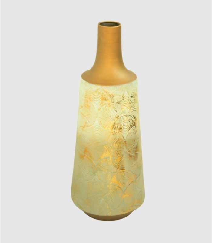 Kleine witte gouden metalen vaas