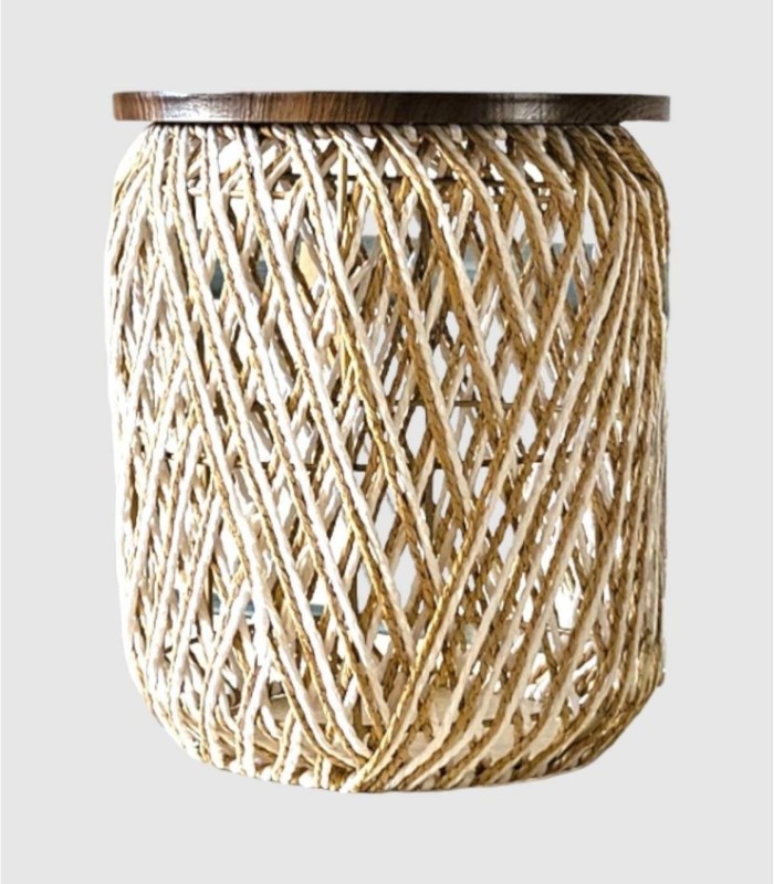 Medium Round Rope Table with Wooden Top