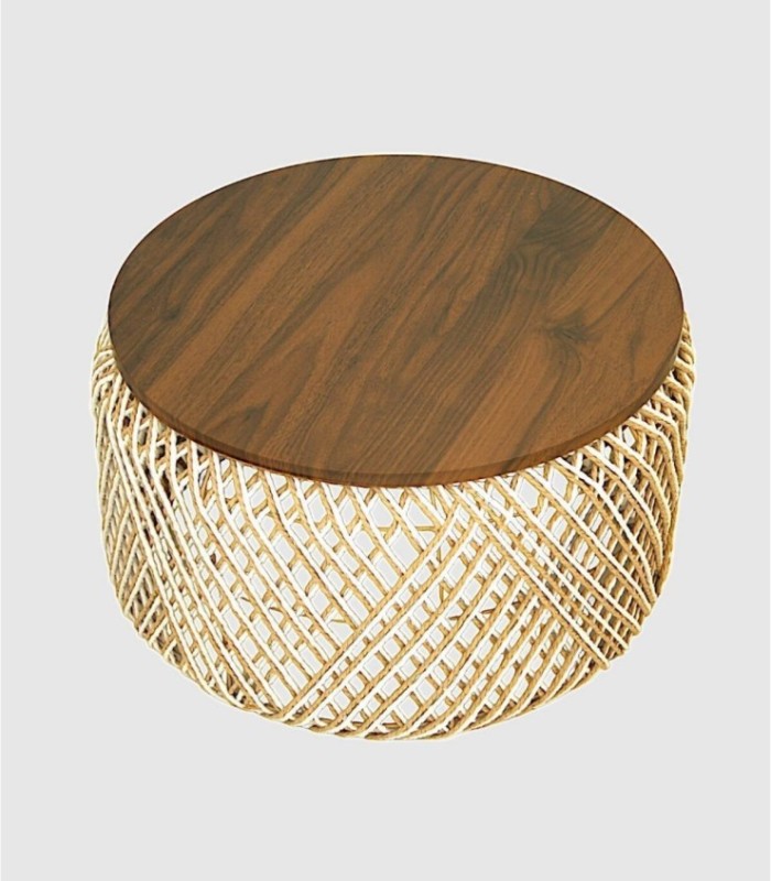 White rope table, natural wood, medium