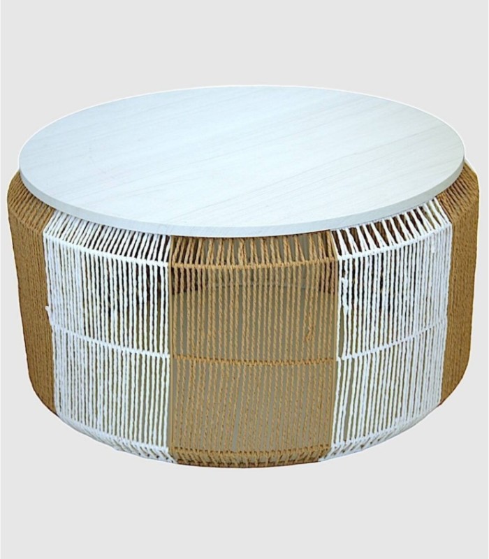 Large beige rope table with white wood