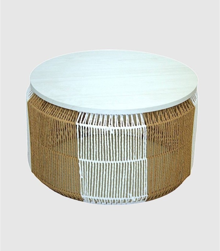 Beige rope table white wood medium