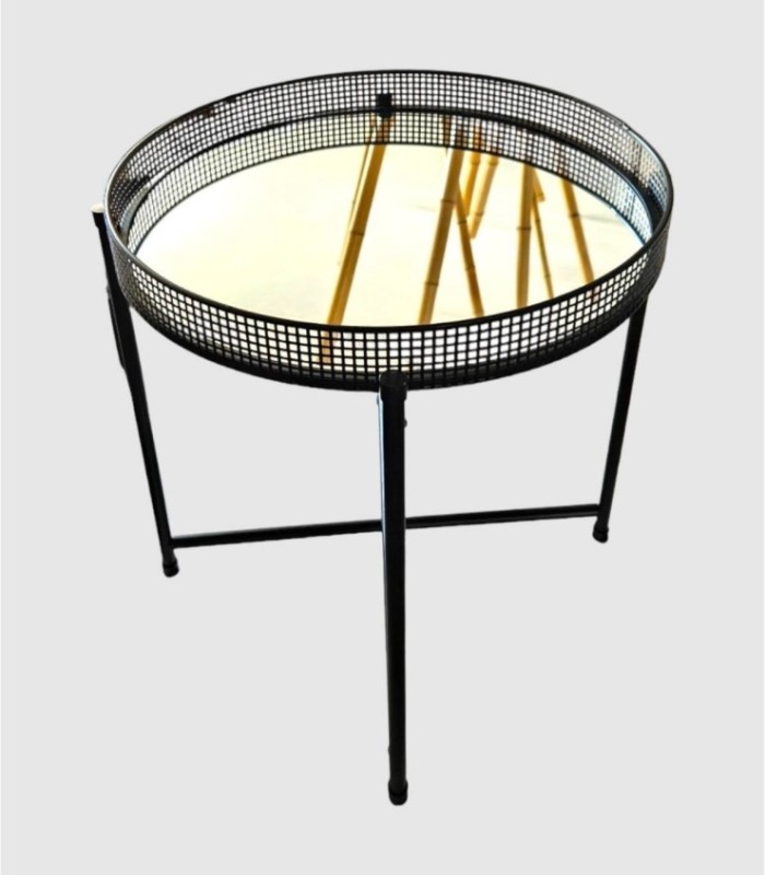 Kleine zwarte salontafel met spiegel