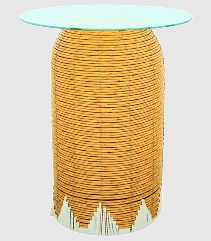 Large synthetic rattan and glass table