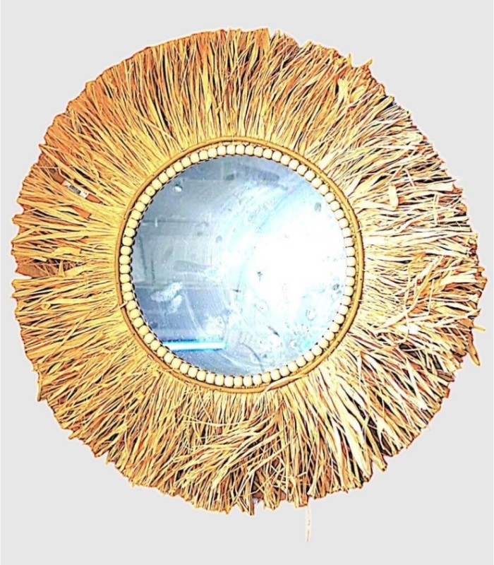 Natural raffia mirror