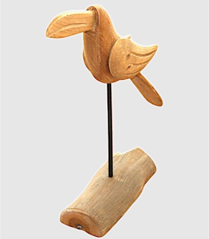 Figura de Pájaro de Madera con Base de Metal