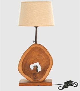 Massief houten tafellamp met ronde voet.