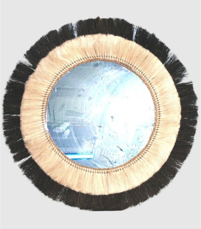 Large mirror with natural fringe in two colors
