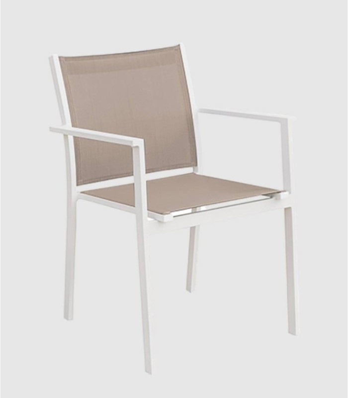 Panama aluminum armchair, white and beige