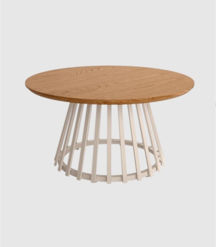 Grote ronde salontafel van Sahara-eikenhout met ivoorkleurige afwerking