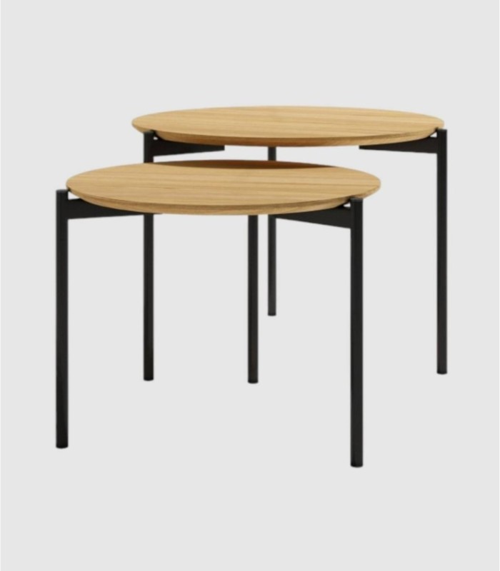 Set of 2 Java oak round tables