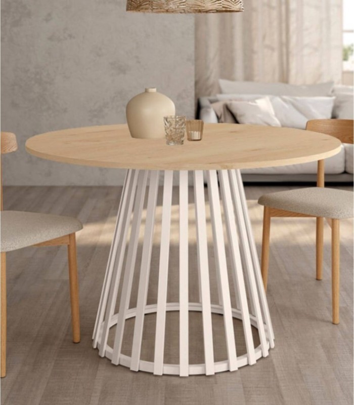 Delta round ivory oak table