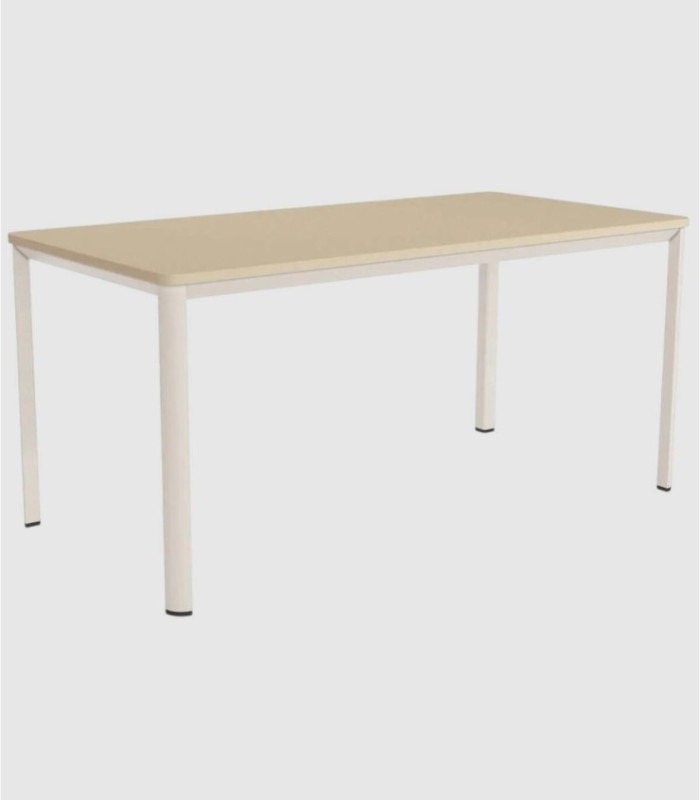 Een grote rechthoekige tafel van ivoor met parelmoeraccenten