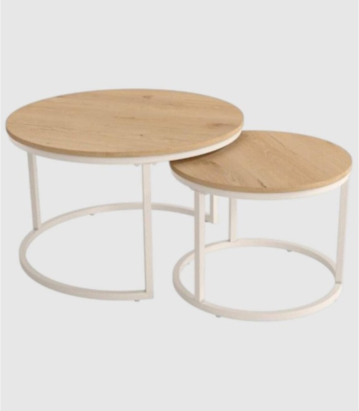 Set of 2 ivory oak tables Hurón