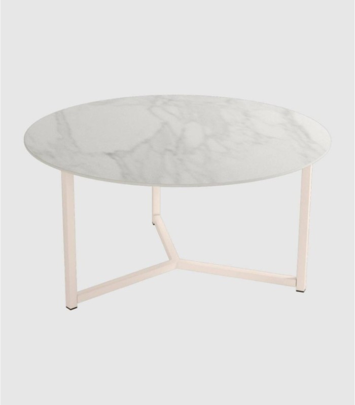 Grote ronde Balearische tafel, ivoorkleurig Carrara.
