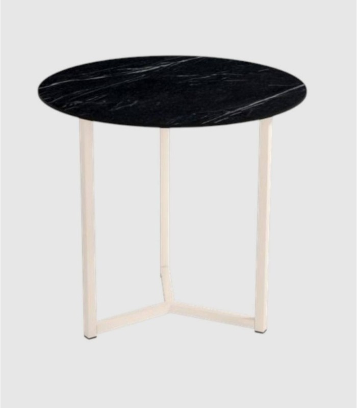 Klein tafeltje in Balearische stijl, ivoorkleurig marquina marmer.