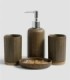 Set 4 piezas baño jabonero marrón madera