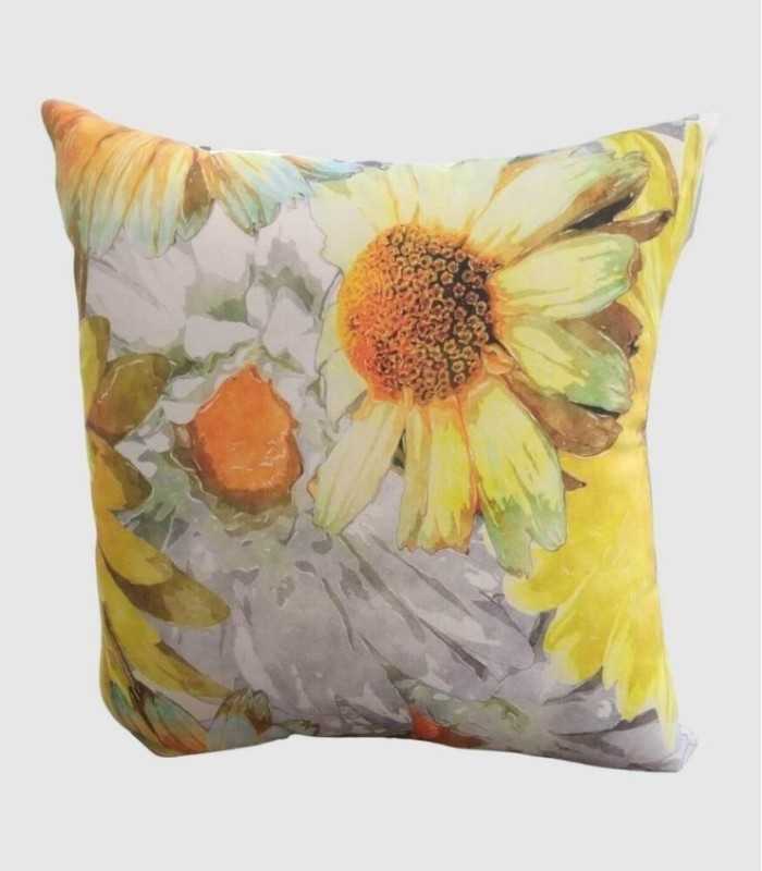 Geel bloemenkussen 45x45cm.