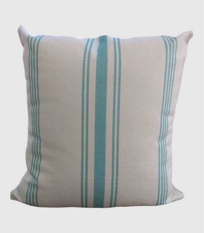 Mallorca turquoise gestreept kussen 45x45.