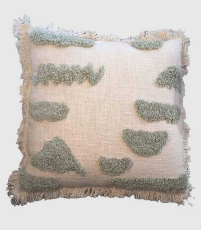 Eli green fringed cushion