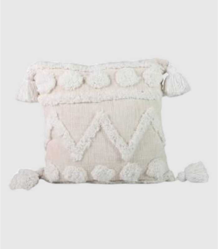 Kussen met franjes en witte tekening Tao