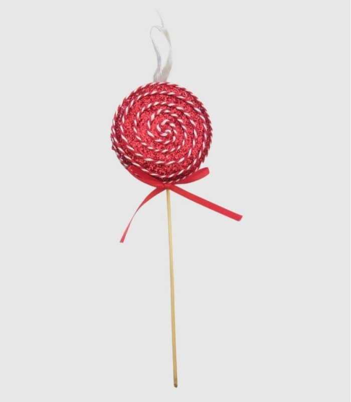 Christmas decoration red glitter lollipop wooden stick 95x30x295mm polyester.