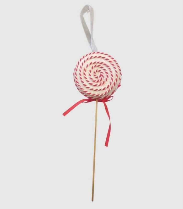 Christmas decoration white glitter lollipop on wooden stick 95x30x295mm polyester
