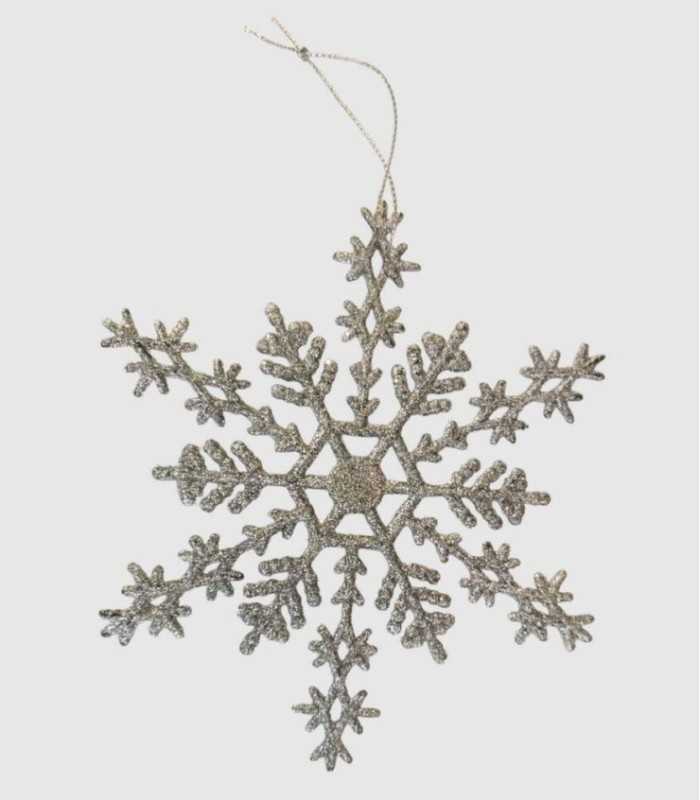 Silver snowflake hanging Christmas tree decoration, 16cm