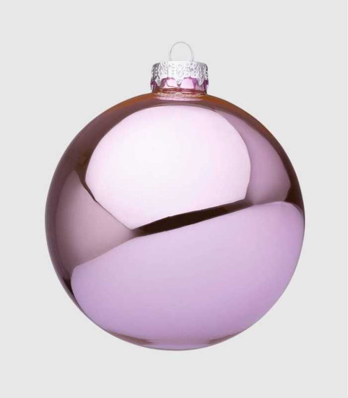 Decoración colgante bola navidad rosa con brillo 80mm.