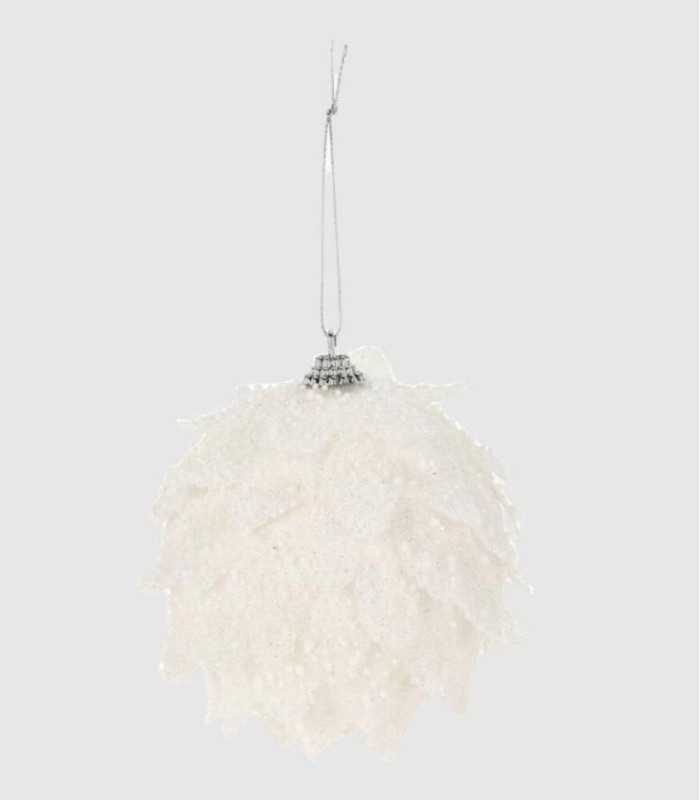 Kerstbal witte kleur 100 besneeuwde bladvorm