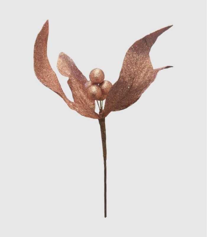 decorative branch of poinsettia with glitter