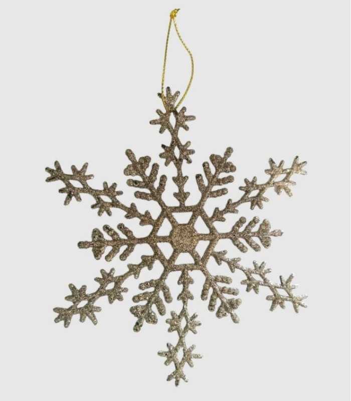 Decoración colgante para árbol dorado copo de nieve 16cm.